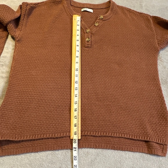 Sonoma Knit Sweater Women's Medium Brown Henley Earthy Clean Girl Cabin Rory - Picture 6 of 8